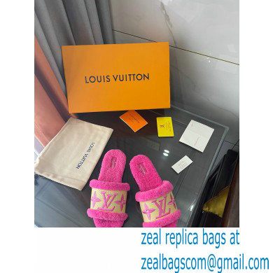 Louis Vuitton Shearling and Raffia Lock It Flat Mules Dark Pink 2021 - Click Image to Close