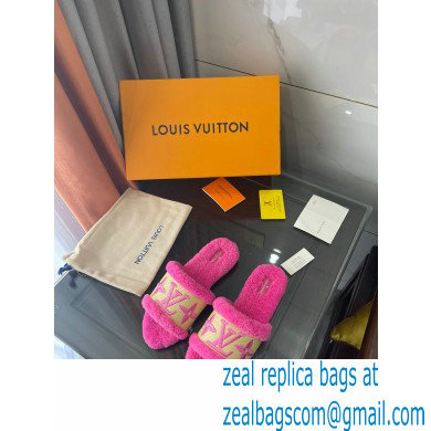 Louis Vuitton Shearling and Raffia Lock It Flat Mules Dark Pink 2021