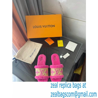 Louis Vuitton Shearling and Raffia Lock It Flat Mules Dark Pink 2021 - Click Image to Close