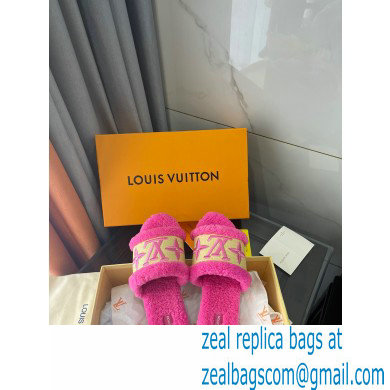 Louis Vuitton Shearling and Raffia Lock It Flat Mules Dark Pink 2021