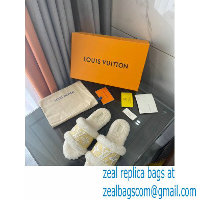 Louis Vuitton Shearling and Raffia Lock It Flat Mules White 2021 - Click Image to Close