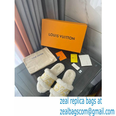 Louis Vuitton Shearling and Raffia Lock It Flat Mules White 2021