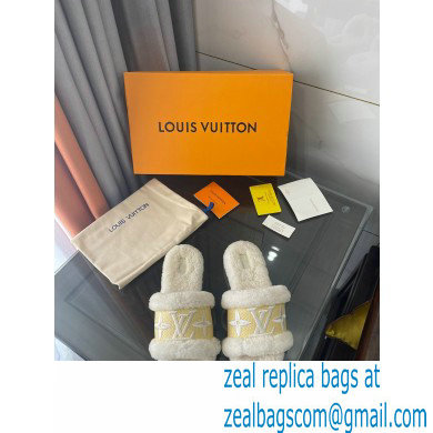 Louis Vuitton Shearling and Raffia Lock It Flat Mules White 2021