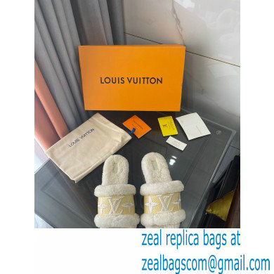 Louis Vuitton Shearling and Raffia Lock It Flat Mules White 2021 - Click Image to Close