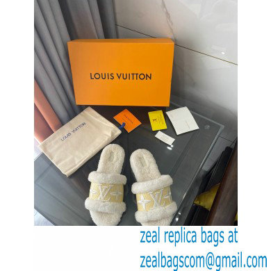 Louis Vuitton Shearling and Raffia Lock It Flat Mules White 2021 - Click Image to Close