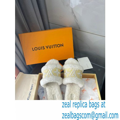 Louis Vuitton Shearling and Raffia Lock It Flat Mules White 2021 - Click Image to Close