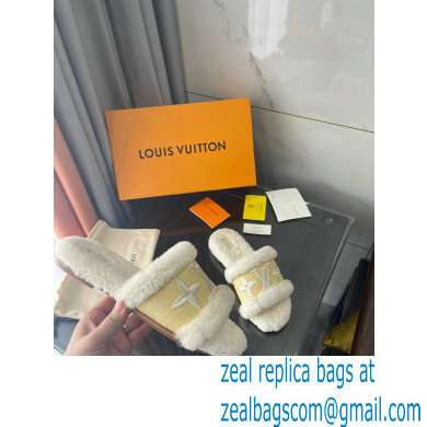 Louis Vuitton Shearling and Raffia Lock It Flat Mules White 2021