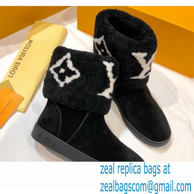 Louis Vuitton Suede Leather and Shearling Snowdrop Flat Ankle Boots Black 2021