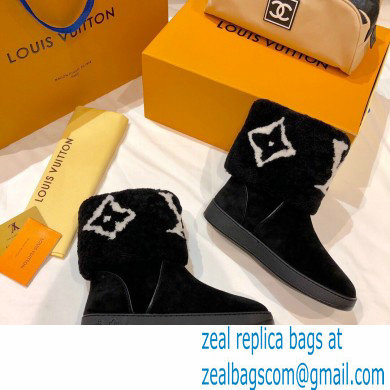 Louis Vuitton Suede Leather and Shearling Snowdrop Flat Ankle Boots Black 2021