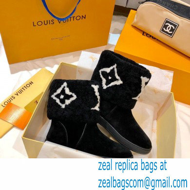 Louis Vuitton Suede Leather and Shearling Snowdrop Flat Ankle Boots Black 2021