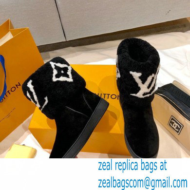 Louis Vuitton Suede Leather and Shearling Snowdrop Flat Ankle Boots Black 2021
