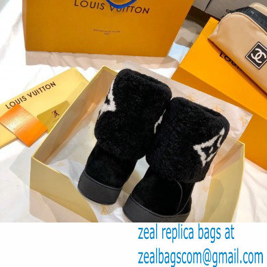 Louis Vuitton Suede Leather and Shearling Snowdrop Flat Ankle Boots Black 2021