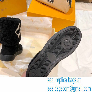 Louis Vuitton Suede Leather and Shearling Snowdrop Flat Ankle Boots Black 2021