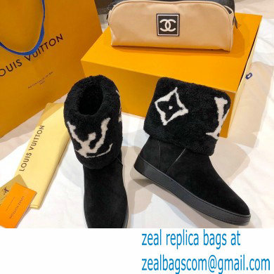 Louis Vuitton Suede Leather and Shearling Snowdrop Flat Ankle Boots Black 2021