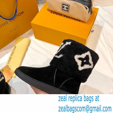 Louis Vuitton Suede Leather and Shearling Snowdrop Flat Ankle Boots Black 2021
