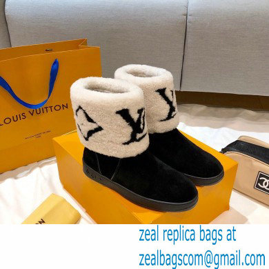 Louis Vuitton Suede Leather and Shearling Snowdrop Flat Ankle Boots Black/White 2021
