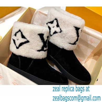 Louis Vuitton Suede Leather and Shearling Snowdrop Flat Ankle Boots Black/White 2021