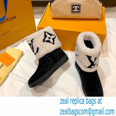 Louis Vuitton Suede Leather and Shearling Snowdrop Flat Ankle Boots Black/White 2021