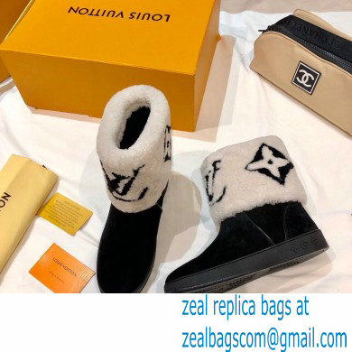 Louis Vuitton Suede Leather and Shearling Snowdrop Flat Ankle Boots Black/White 2021