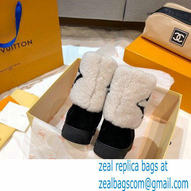 Louis Vuitton Suede Leather and Shearling Snowdrop Flat Ankle Boots Black/White 2021