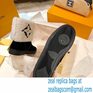 Louis Vuitton Suede Leather and Shearling Snowdrop Flat Ankle Boots Black/White 2021