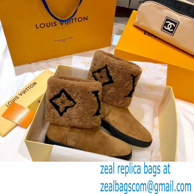 Louis Vuitton Suede Leather and Shearling Snowdrop Flat Ankle Boots Brown 2021