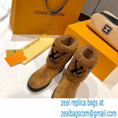 Louis Vuitton Suede Leather and Shearling Snowdrop Flat Ankle Boots Brown 2021