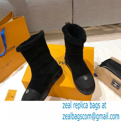 Louis Vuitton Suede and Shearling Lining Snowdrop Flat Ankle Boots Black 2021 - Click Image to Close