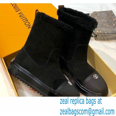 Louis Vuitton Suede and Shearling Lining Snowdrop Flat Ankle Boots Black 2021 - Click Image to Close