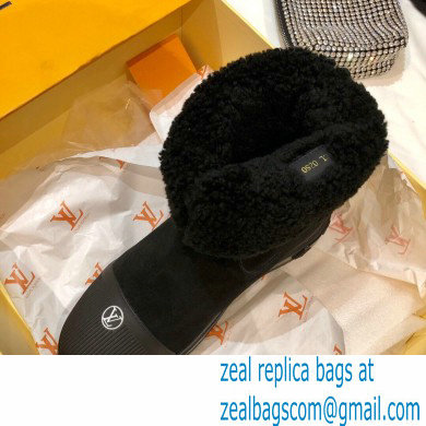 Louis Vuitton Suede and Shearling Lining Snowdrop Flat Ankle Boots Black 2021 - Click Image to Close