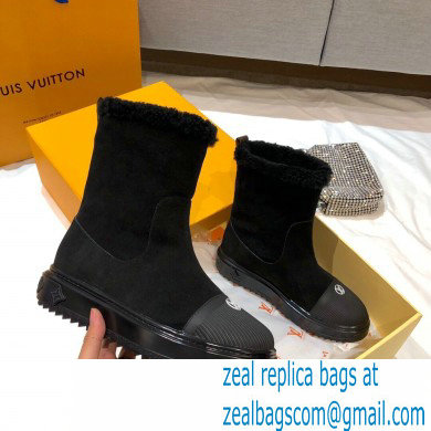 Louis Vuitton Suede and Shearling Lining Snowdrop Flat Ankle Boots Black 2021 - Click Image to Close