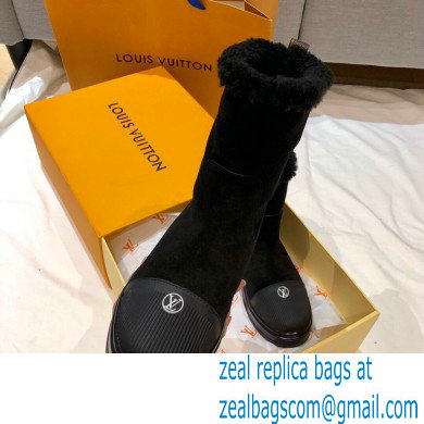 Louis Vuitton Suede and Shearling Lining Snowdrop Flat Ankle Boots Black 2021