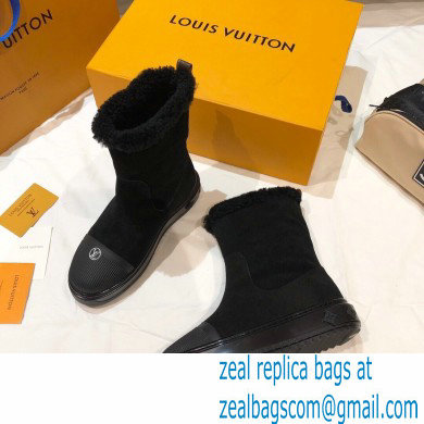 Louis Vuitton Suede and Shearling Lining Snowdrop Flat Ankle Boots Black 2021