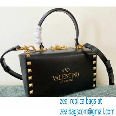 Valentino Rockstud Alcove Grainy Calfskin Box Bag Black 2021