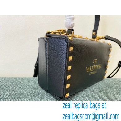 Valentino Rockstud Alcove Grainy Calfskin Box Bag Black 2021 - Click Image to Close