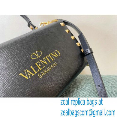 Valentino Rockstud Alcove Grainy Calfskin Box Bag Black 2021 - Click Image to Close