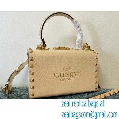 Valentino Rockstud Alcove Grainy Calfskin Box Bag Nude 2021