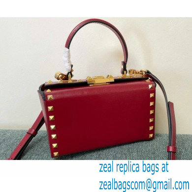 Valentino Rockstud Alcove Grainy Calfskin Box Bag Red 2021