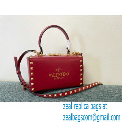 Valentino Rockstud Alcove Grainy Calfskin Box Bag Red 2021