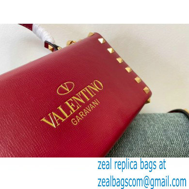 Valentino Rockstud Alcove Grainy Calfskin Box Bag Red 2021