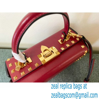 Valentino Rockstud Alcove Grainy Calfskin Box Bag Red 2021