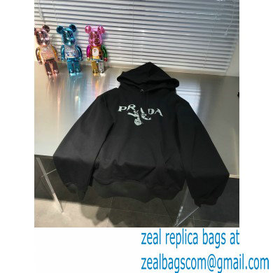 prada 2021 FW LOGO Embroidery HOODIE BLACK