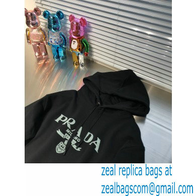 prada 2021 FW LOGO Embroidery HOODIE BLACK - Click Image to Close