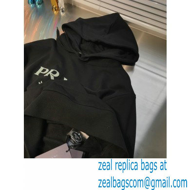 prada 2021 FW LOGO Embroidery HOODIE BLACK - Click Image to Close