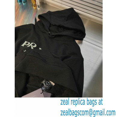 prada 2021 FW LOGO Embroidery HOODIE BLACK