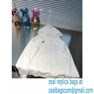 prada 2021 FW LOGO Embroidery HOODIE WHITE - Click Image to Close