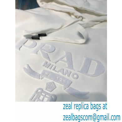 prada 2021 FW LOGO Embroidery HOODIE WHITE - Click Image to Close