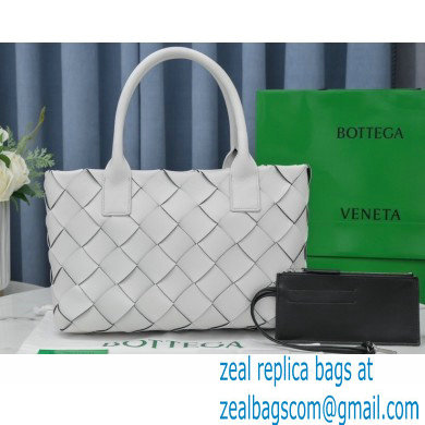 Bottega Veneta Intrecciato Leather Cabat Tote Bag White 2021 - Click Image to Close