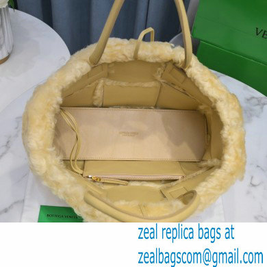 Bottega Veneta Intrecciato Shearling Arco Tote Bag Apricot 2021 - Click Image to Close