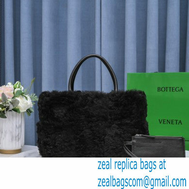 Bottega Veneta Intrecciato Shearling Arco Tote Bag Black 2021 - Click Image to Close